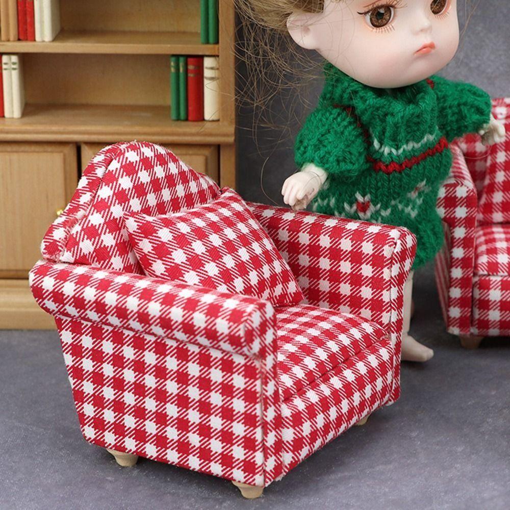 Pretend Play 1:6/1:12 Dollhouse Furniture Doll House Accessories Simulation Plaid Pillow Gifts