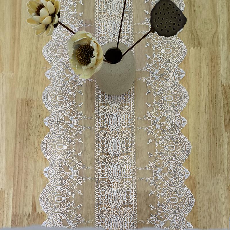French White Embroidered Coffee Table Table Cloth Retro Style TV Cabinet Decorative Cloth Cover Towel Water Soluble Lace Mesh Table Flag