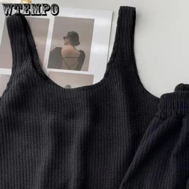 WTEMPO Sleeveless Classic Women's Matching Set Casual Summer Top and Shorts Set for Women Tracksuit Two-piece Suit Female Pajamas Matching Set