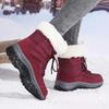 Women Winter Snow Boots Plush Lace Up Mid Calf Boots Thick Sole Warm Cotton Shoes Outdoor Hiking Sneakers Non Slip