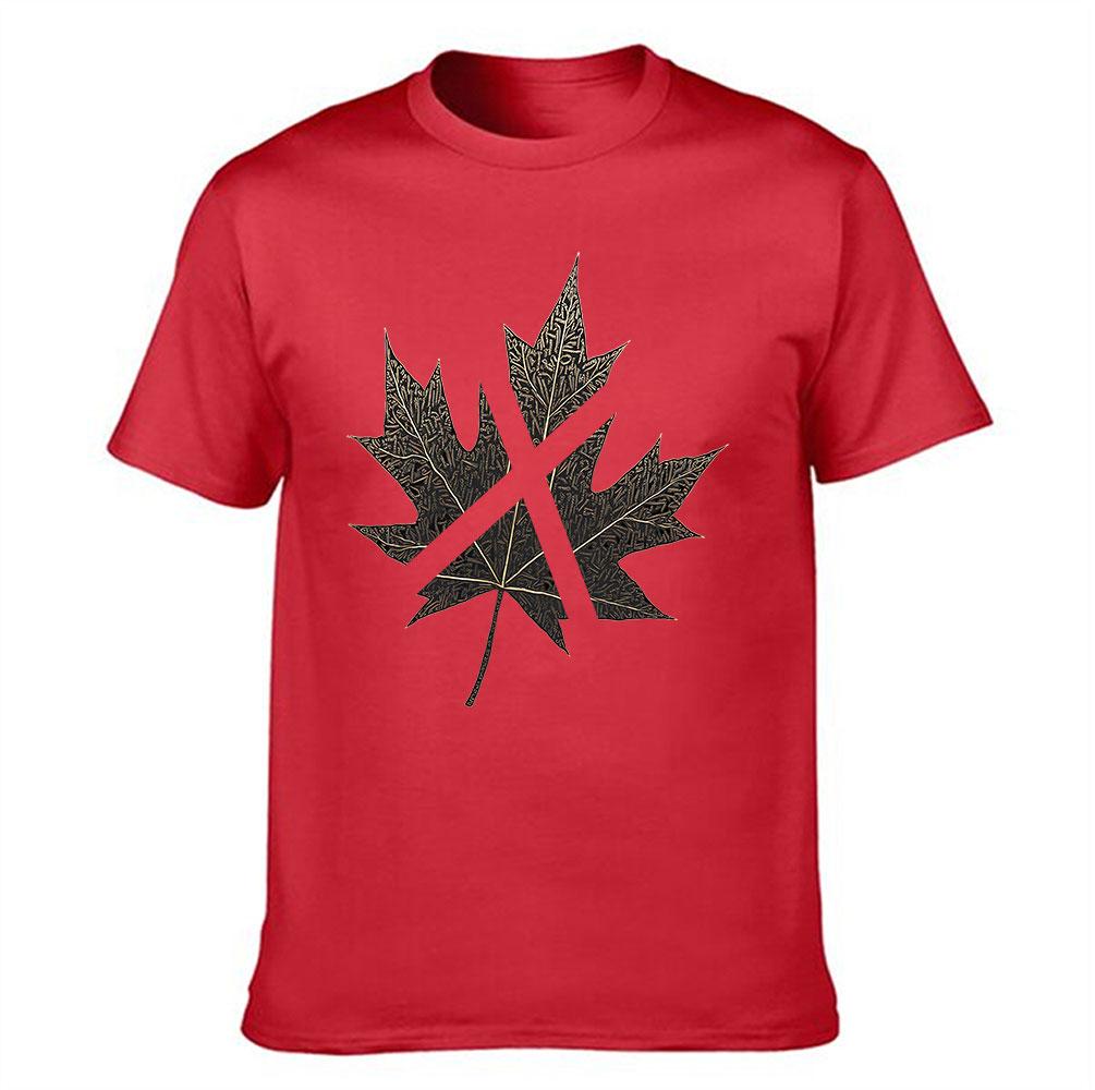 Unisexs Cotton Tshirt With Vintage Engraved Maple Leaf Print Casual Crew Neck Short Sleeve Tees For Daily Wear