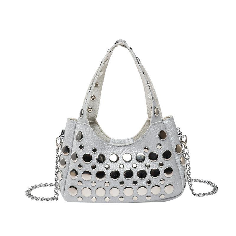 2025 Spring New Rivet Bag Korean Version of Fashion Shoulder Bag Niche Versatile Women's Trend Messenger Underarm Bag Pu