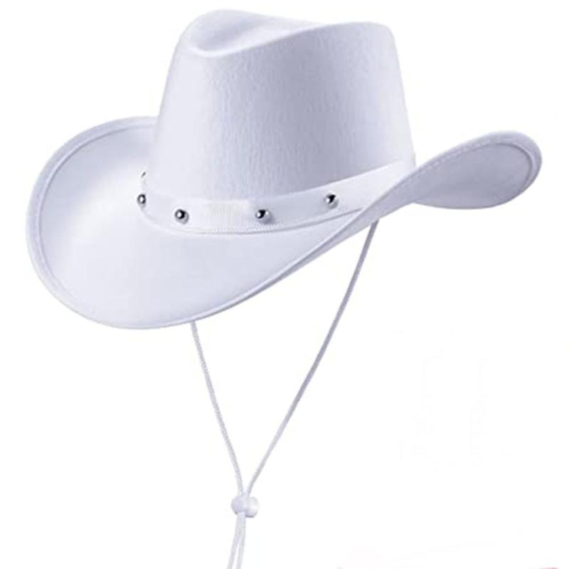 

Western Fedoras Hat with Roll Brims Rivet Studs Design For Music Festival And Daily Wear Adult Teens Unisex Holiday Hat білий
