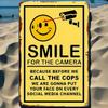 French "Smile, You're On Camera" Metal Security Sign – Wall-Mounted Surveillance Warning Hanging Decor