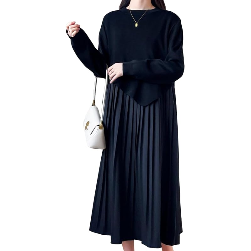 

[MARIA MARFA] 2 piece set ladies knit one piece spring autumn long length casual set up long sleeves 2 points black 5S-M04-BKM