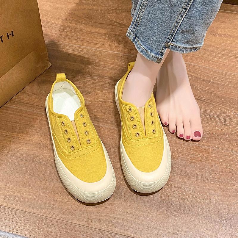 Canvas shoes women's 2025 new spring one-pedal lazy single shoes platform-soled casual women's shoes versatile board shoes