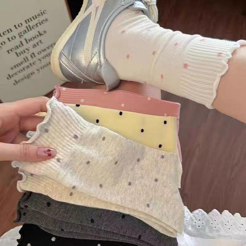 Thin Lace Socks - Children's Mid-length Socks with Wooden Ear Cuffs, Versatile with Bold Patterns, Long and Piled-up High Socks