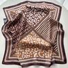Luxury Square Scarf For Women Fashion Ladies Leopard Print HijabElegant Neckerchief Bandanas Soft Stain Faux Silk Scarves Shawl