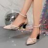 Women High Heel Sandals Luxury Party Shoes Ladies Sexy Pointed Toe Thin Heel Sandals Bling Crystal Ankle Strap Shoes for Women