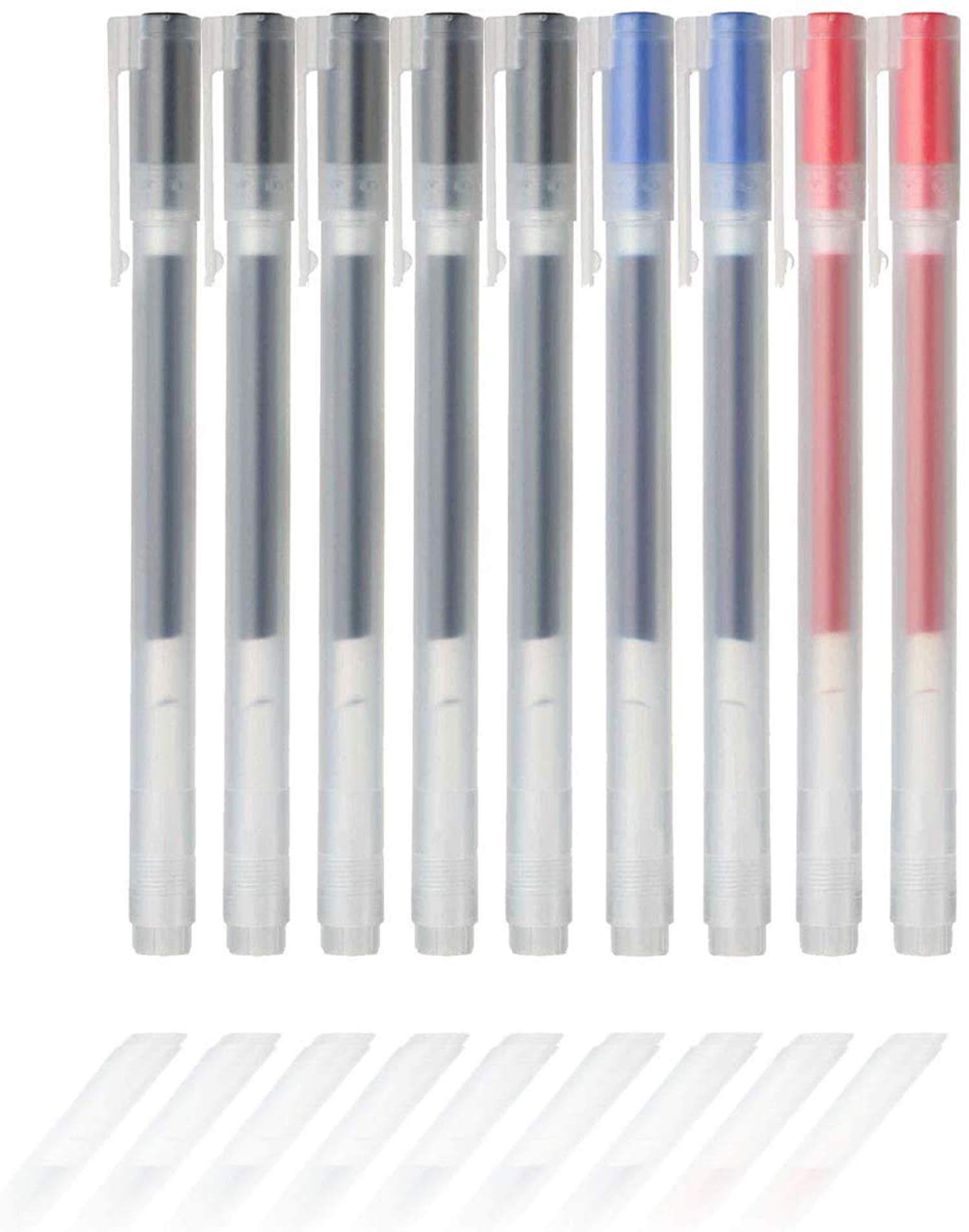MUJI Gel Ink Ballpoint Set of 9 2 2 Pens, 0.5mm, (5 Black, Blue, Red)