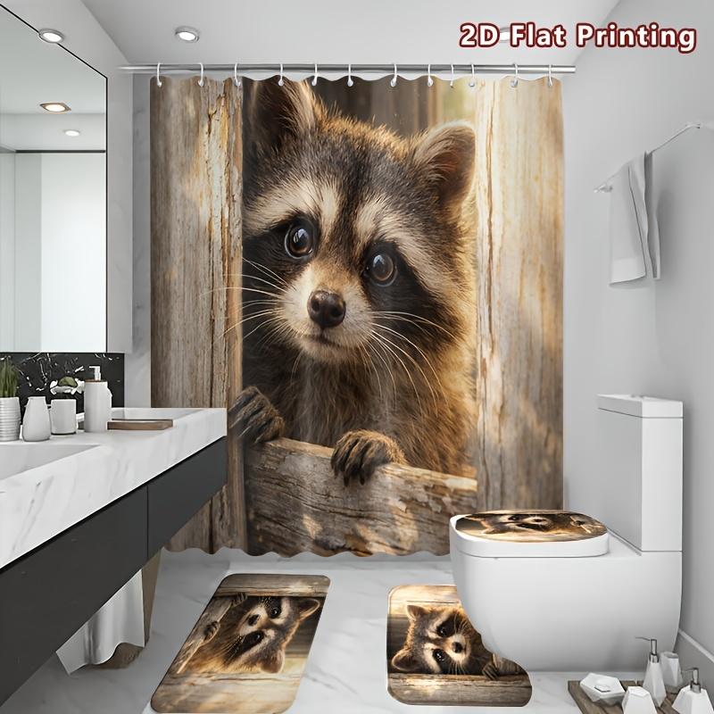 4Pcs Shower Curtain Set with Non-Slip Bath Mat, Toilet Lid Cover, Contour Rug & 12 Hooks, Bathroom Decor
