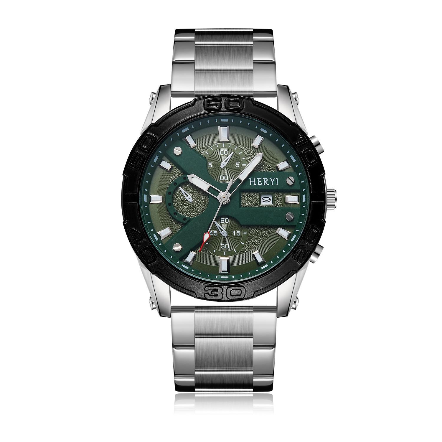 

Модные деловые кварцевые мужские часы с календарем и стальным ремешком