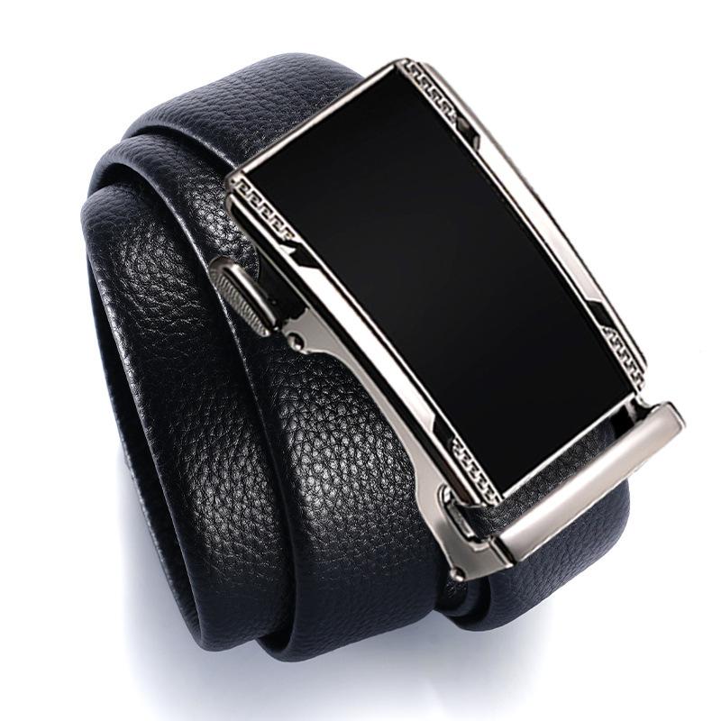 Men's Belt Genuine Leather High End Zinc Alloy Automatic Buckle Casual Cowhide Belt Men's Middle Aged and Young Men's Simple Trouser Belt