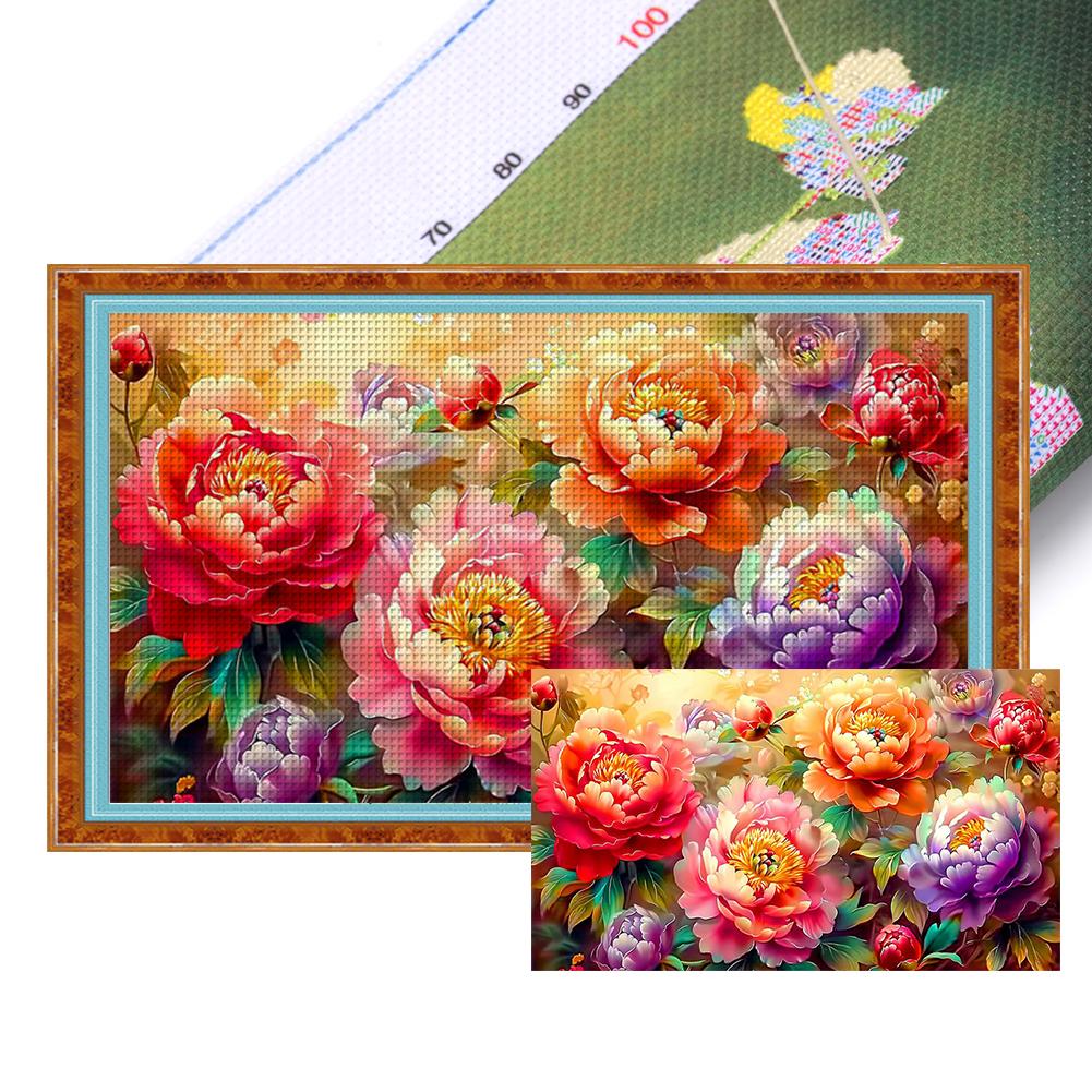 Full Embroidery Eco-cotton Thread 9CT Printed Flower Cross Stitch Kit Art