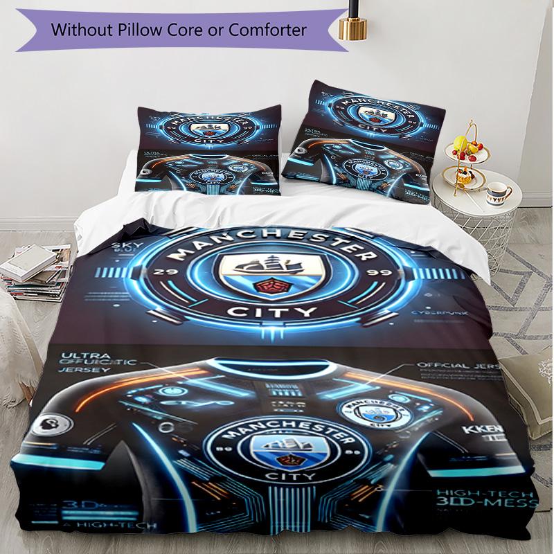 3pcs Duvet Cover Set (1*Duvet Cover + 2*Pillowcase, Without Core), Manchester City FC Print Soft All‑Season Bedding Set, Home Bedroom Decor Gift
