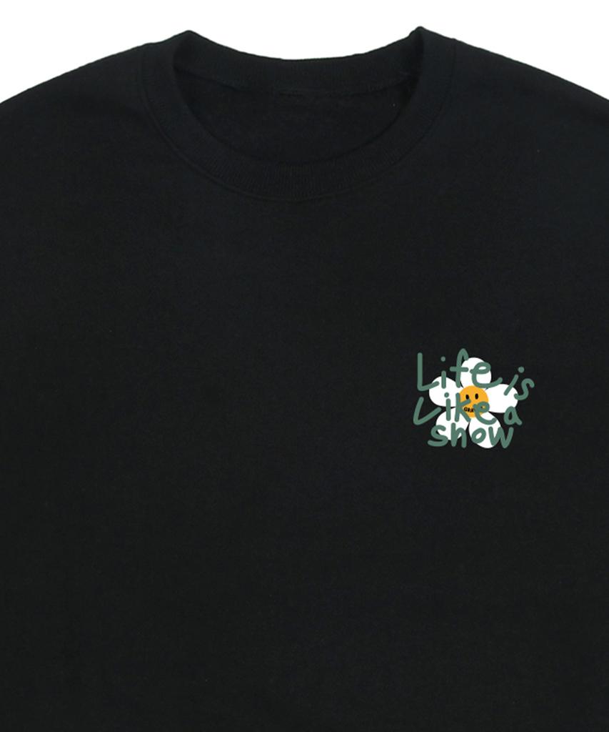 GRAVER [Unisex] Drawing Letter Flower Smile Sweatshirt_Black/Green Logo