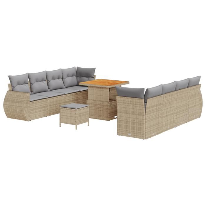 VidaXL Ensemble de canapé de jardin 11 pièces avec coussins beige poly rattan acacia 3361847