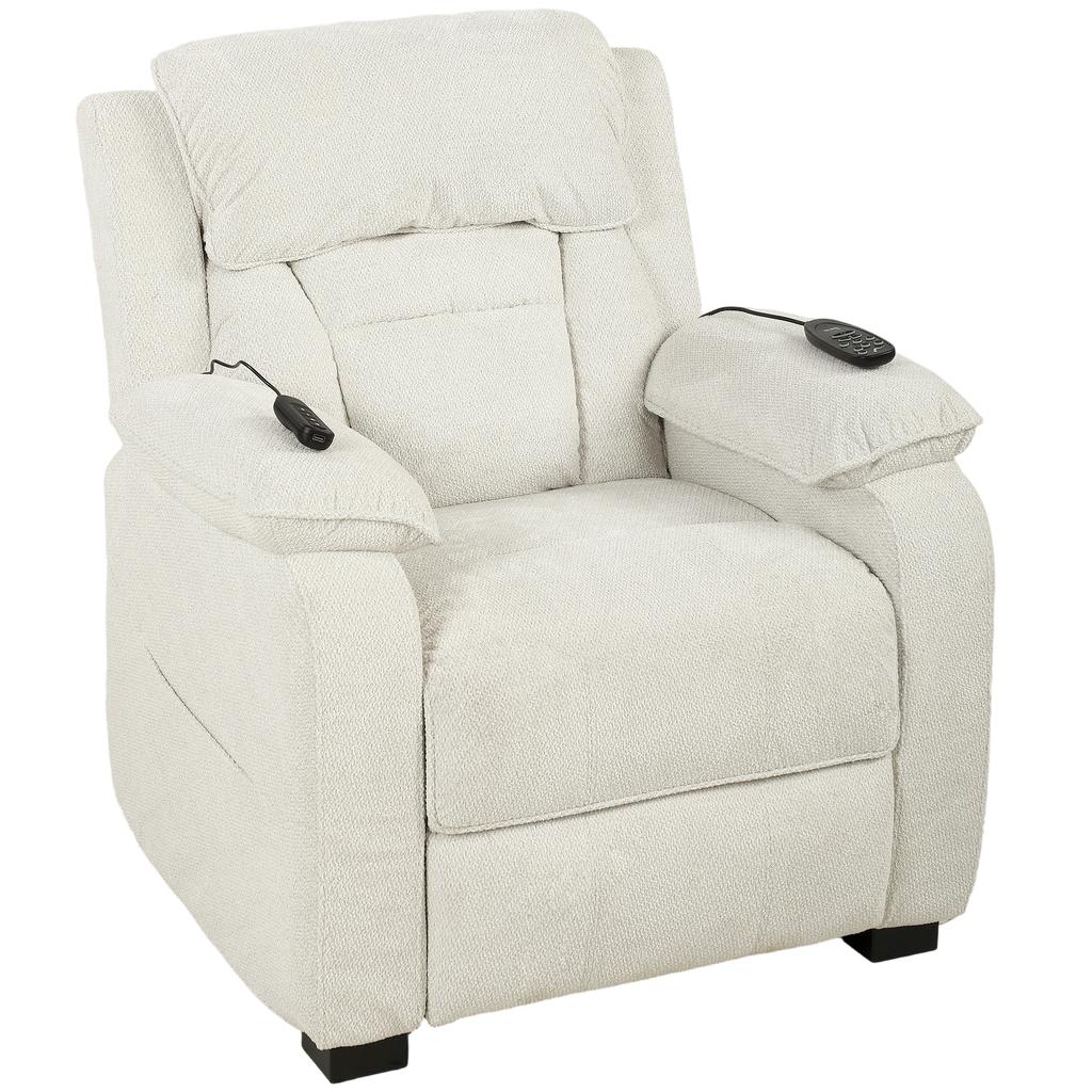 Power Recliner Armchair Massage Heat High Back Chair Cream White