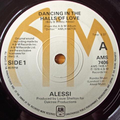

7inch Record ALESSI Dancing In The Halls Of Love AMS7406 AM RECORDS 1978 UK Rock Used