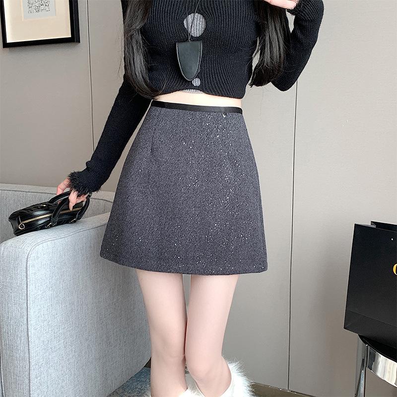 

Women s Plus Size A-line Sequin Wool Blend Skirt - High Waist, Shiny, for Spring and Autumn Medium сірий колір