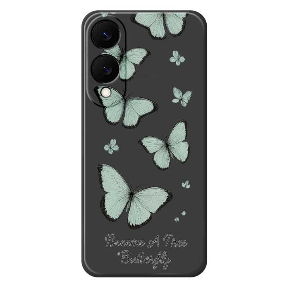 

For Samsung Galaxy S25 Edge Case Green Butterfly Pattern Printing Straight Edge TPU Phone Back Cover D