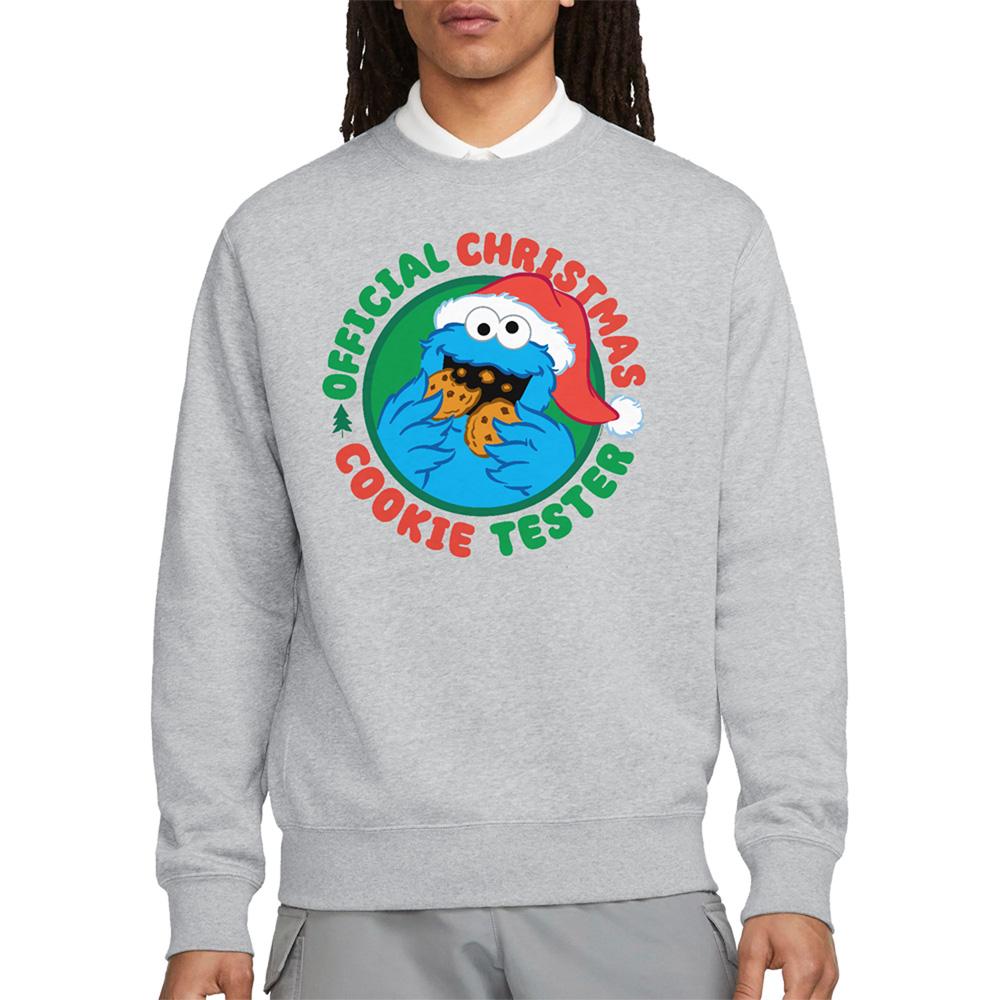 Sesame Street Unisex Adult Official Cookie Tester Cookie Monster Christmas Sweatshirt