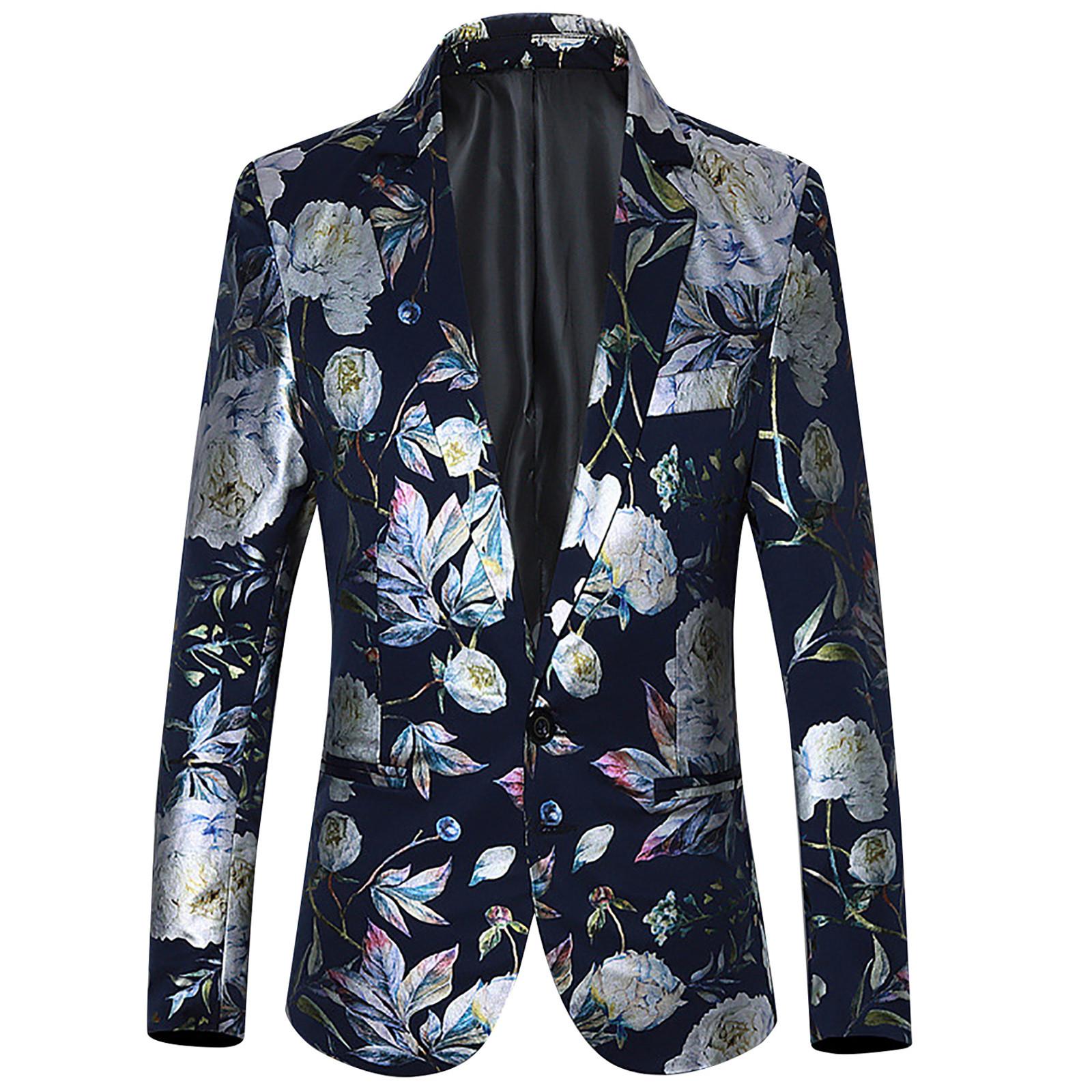 

Мужской повседневный деловой свадебный пиджак с длинным рукавом и цветочным принтом XL тёмно-синий