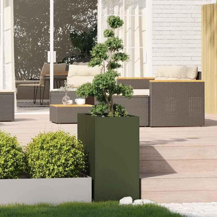 VidaXL Jardinière vert olive 40x80x80 cm acier, pot de fleurs, support de plantes, lit surélevé, support de jardinière, bac 860776