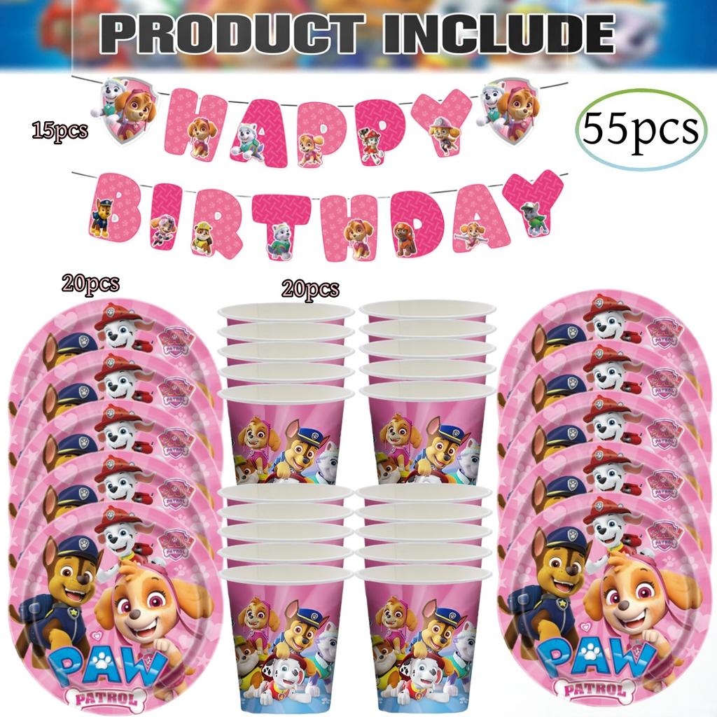 PAW Patrol Doğum Günü Süslemeleri Skye Tek Kullanımlık Sofra Takımı Seti Köpek Masa Örtüsü Tabak Hediye Çantası Bebek Partisi Çocuk Hediyesi Parti Malzemeleri