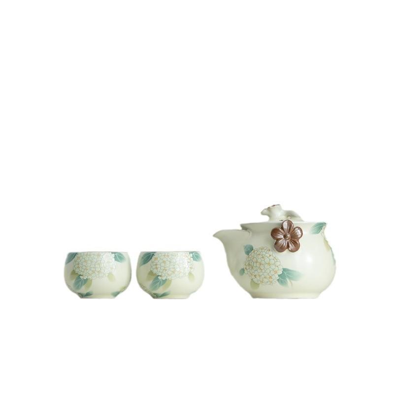 Ru Kiln Ceramic Teapot Hand Grab Pot Kungfu Tea Set Small Teapot with Hydrangea Cup Home Use Fast Brewing