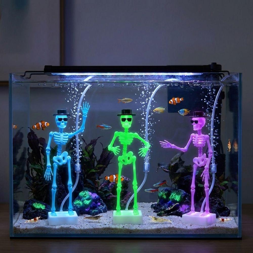 3D Printed Dancing Skeleton Aquarium Bubbler Plastic Movable Oxygen Skeleton  Halloween Decor