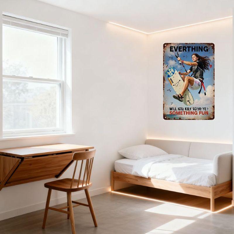 Vintage Kite Surfing Metal Sign Distressed Rusty Border Kiteboarder Art for Home Bar Man Cave Decor - EVERYTHING SOMETHING FUN R