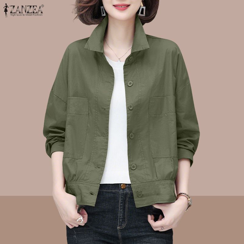 ZANZEA Women Turn Down Collar Loose Casual Long Sleeve Blouse