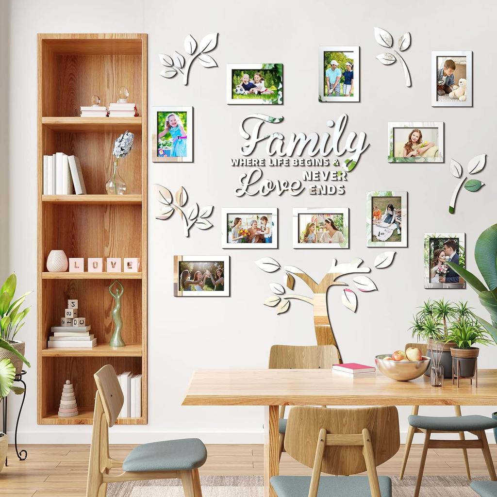 Family Tree 3D Mirror Wall Stickers Acrylic Picture Frame DIY Photo Frame Decal Decorations for Living Room Home Art Decor