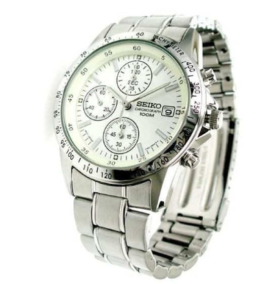 Seiko Reloj de Hombre Cronógrafo SND363PC Pulsera de Acero Inoxidable Plateada Subesfera de 1/20 de Segundo Tacómetro Indicador de Fecha Cuarzo Japonés Auténtico Nuevo