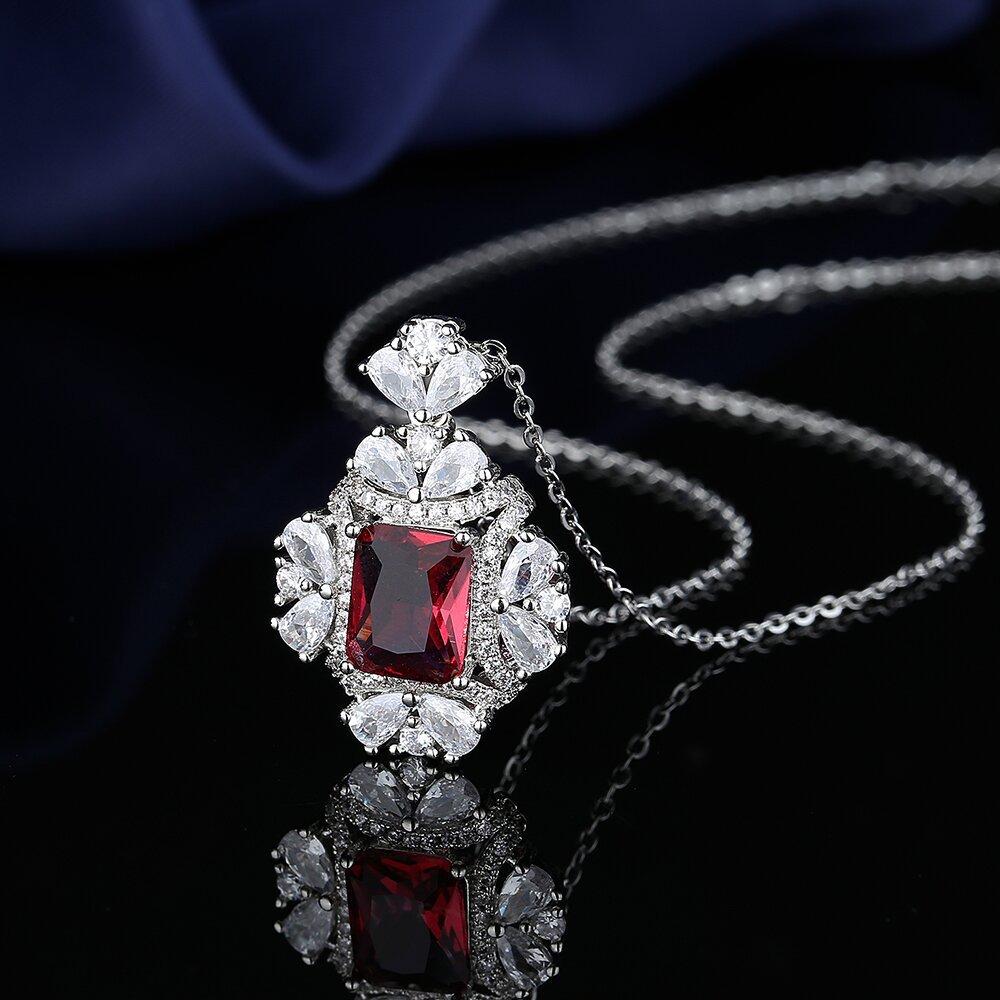 Luxury Pigeon Blood Ruby Stud Earrings Necklace Ring Set Actress Crystal Zircon Clavicle Chain Colored Treasure Jewelry