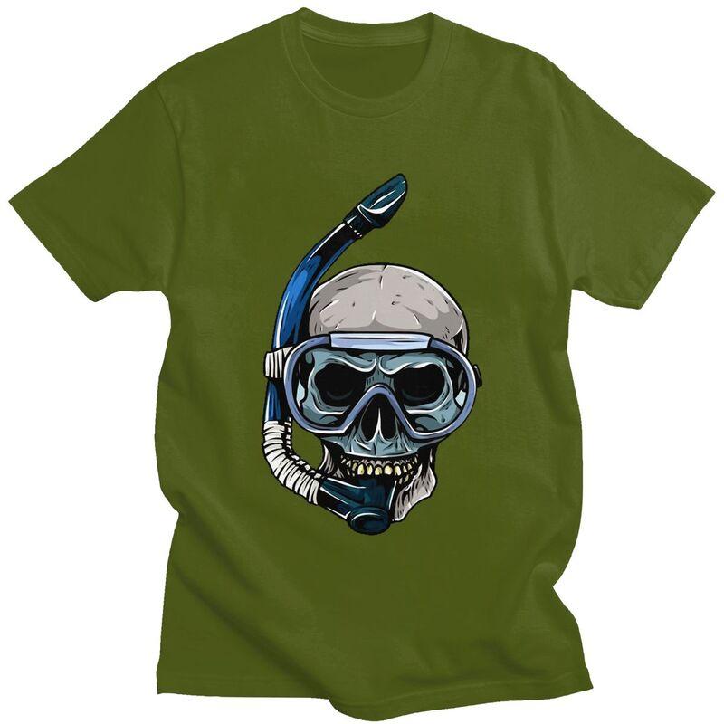 Custom Dive Diver Scuba Diving Skull T Shirts for Men Pure Cotton Tees Tshirt Short Sleeve Tshirt Clothes
