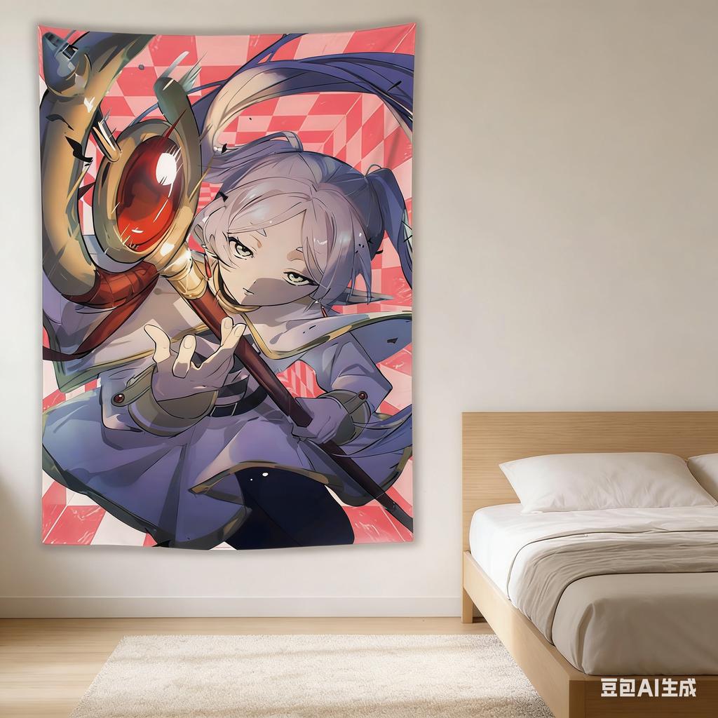 Frieren 3D Visual Anime Tapestry Magical Elf Polyester Wall Hanging for Bedroom Dorm Anime Decor