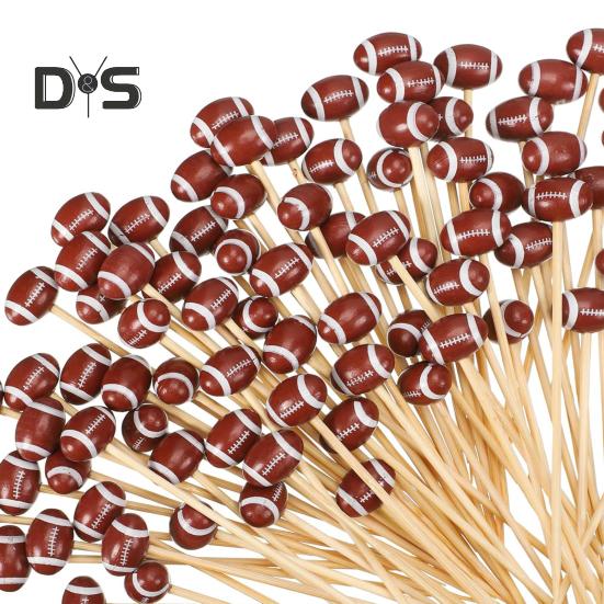 

100 шт. вилки для фуршета из бамбука в стиле регби, палочки для фруктов, десертов, кексов, коктейлей, принадлежности для вечеринки в честь Дня святого Валентина 1 Set