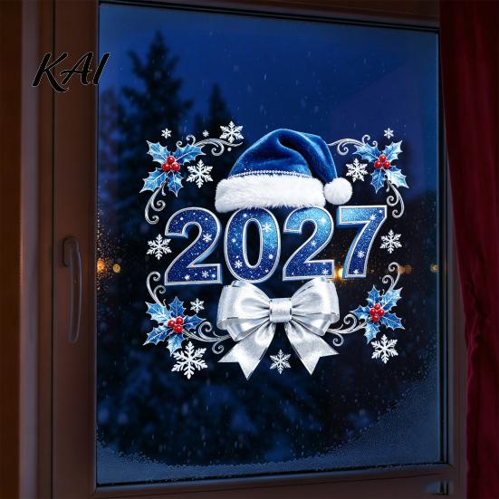 Party Atmosphere Decorations 2027 New Year Christmas Static Window Cling, Glue?Free Snowflake Glass Customizable Murals Sticker, Reusable