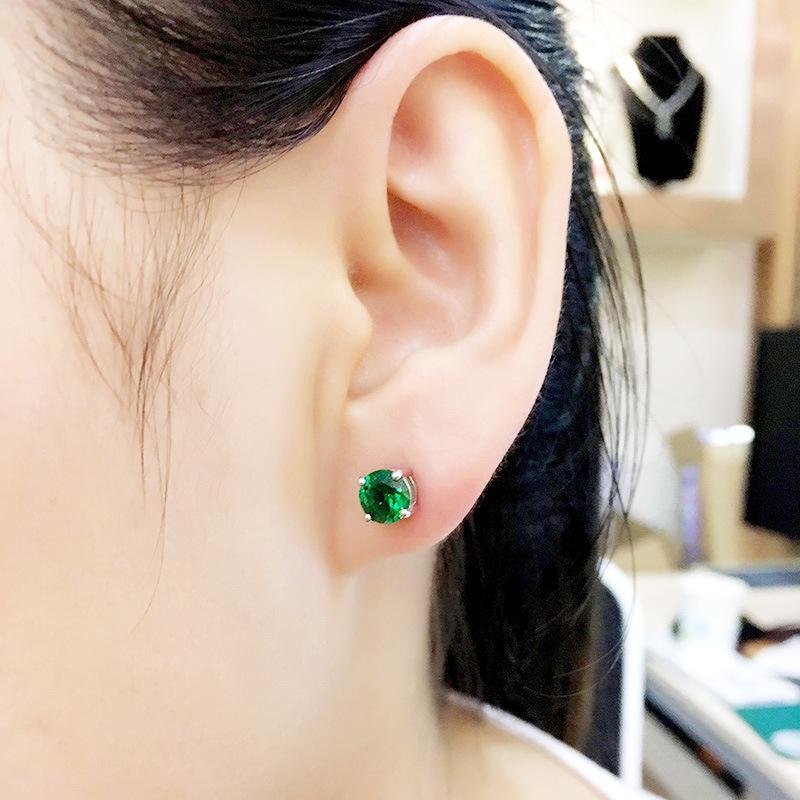 Emerald Gemstone Vintage Hoop Stud Earrings – Crystal Tourmaline Color for Women