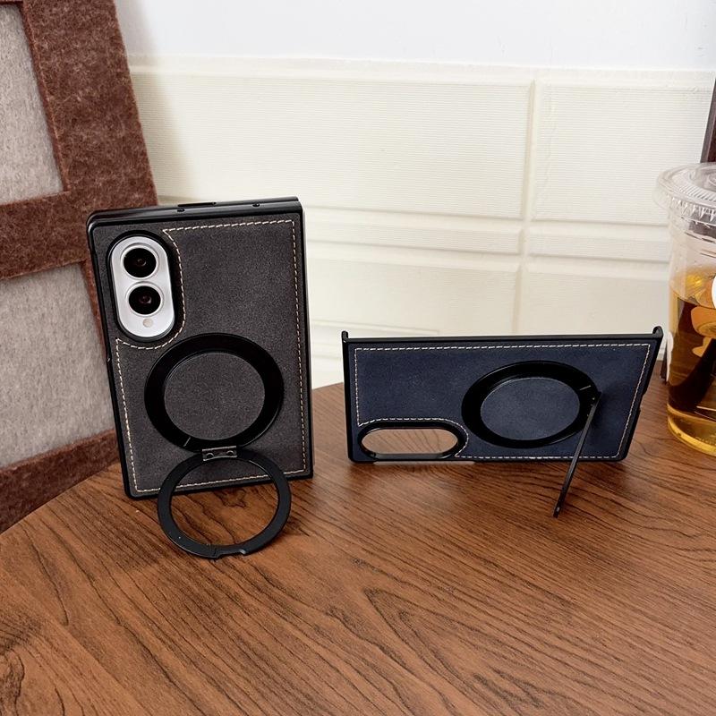 Applicable To Samsung Zfold8 Folding Mobile Phone Case Zfold8 Retro Leather Pattern Rotating Bracket Magnetic Suction Anti-drop Protective Cover