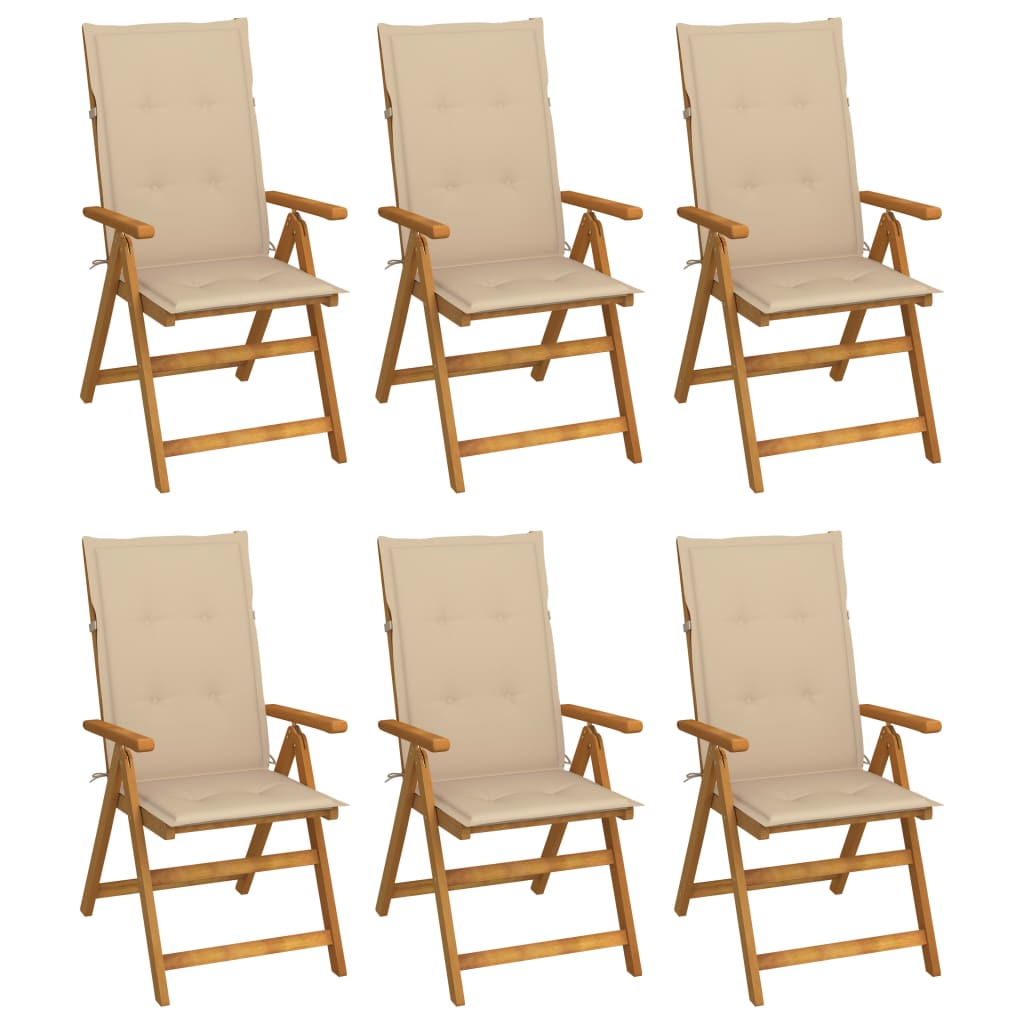 Folding Garden Chairs Set 6 Pieces with Cushions Solid Acacia Wood