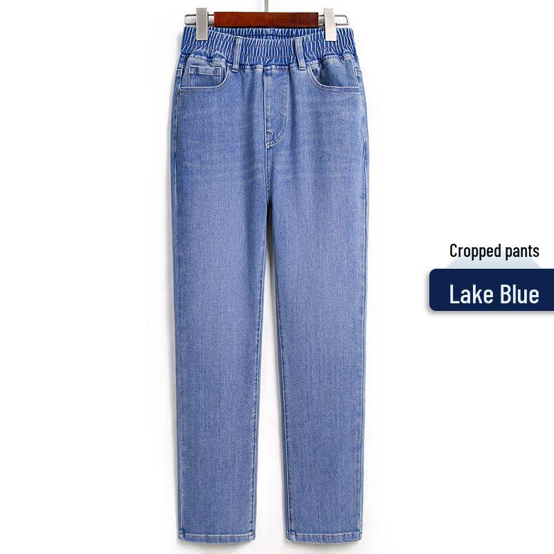 2026 Plus Size Women's Gray High Waist Straight-Leg Jeans with Elastic