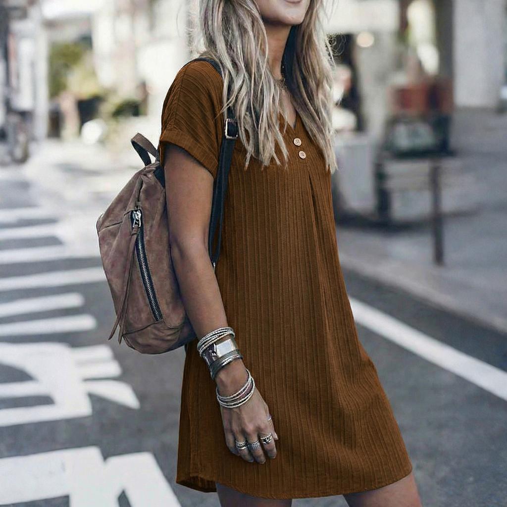 Women's Striped Shirt Dress Short Sleeve Button Front Casual Loose Fit Dress