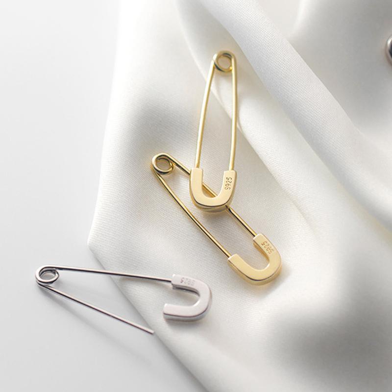 Real 925 Silver Jewelry Punk Style Minimalist Safety Pin Stud Earrings for Women Teens Girls 31mm