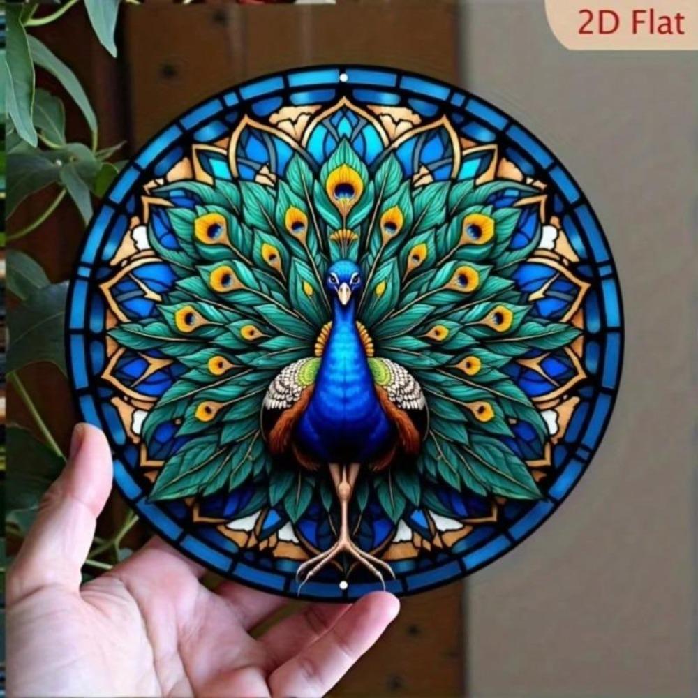 Bohemian Peacock Wall Art Metal Sign Teal Blue Gold Orange Mandala Decor