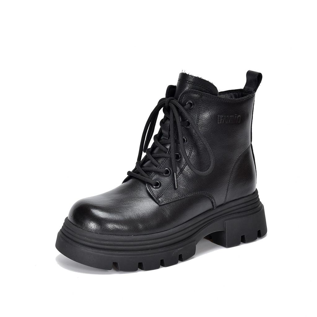 Johnature Genuine Leather Wool Boots Thick And Warm Women's Cotton Shoes Thick Soles Anti Slip Short Boots