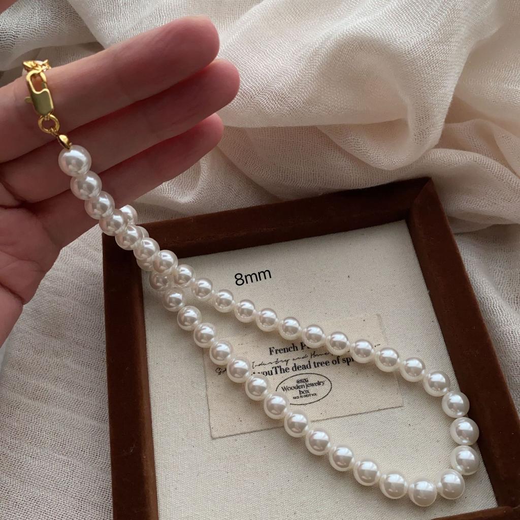 Versatile Necklace, Super Bright Pearl Neck Chain, French Unique Retro Mini Summer Light Luxury Niche