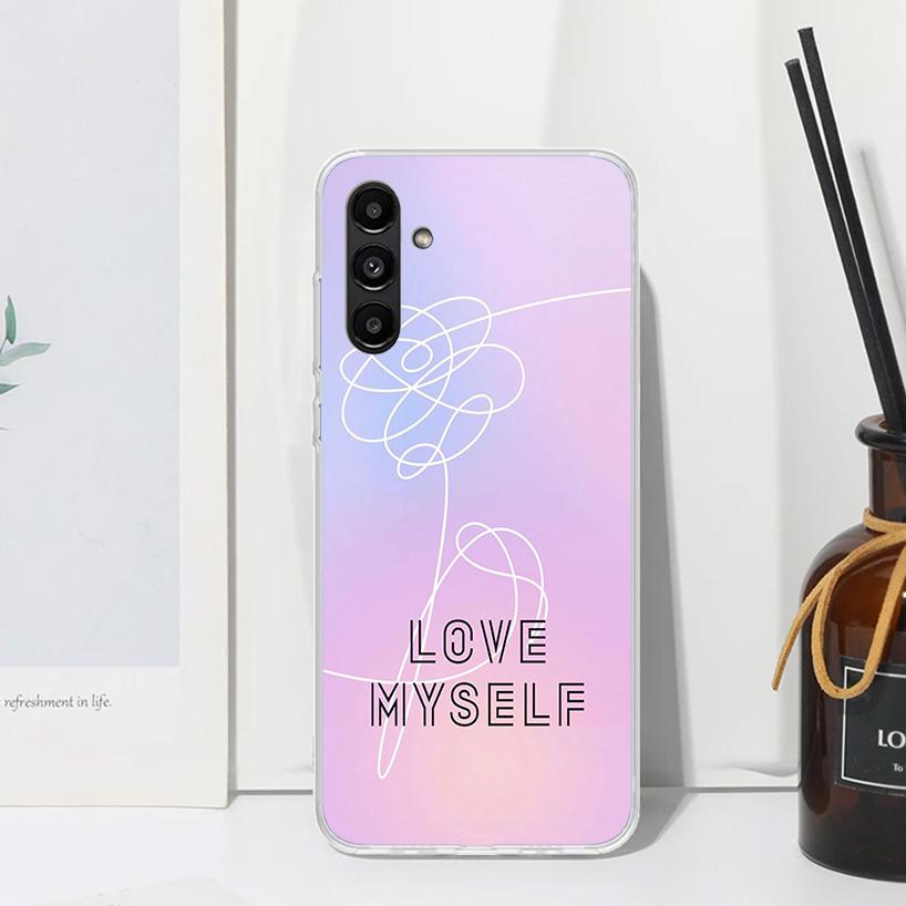 Love Yourself Flower Heart Line Kpop Phone Case For Samsung Galaxy A15 A25 A35 A55 A14 A24 A34 A54 A13 A23 A33 A53 A12 A22 A32 A